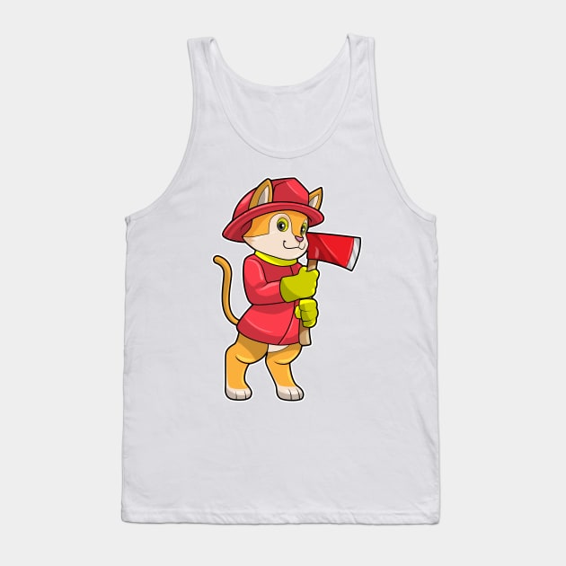 Cat as Firefighter with Ax Tank Top by Markus Schnabel